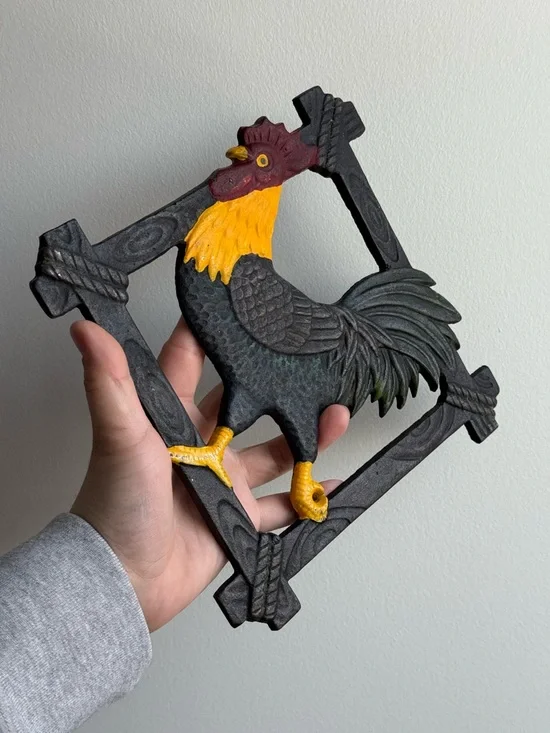 Vintage Rooster Iron Painted 8.5x8.5" Trivet Kitchen Farmhouse Decor Cottagecore - Picture 2 of 12